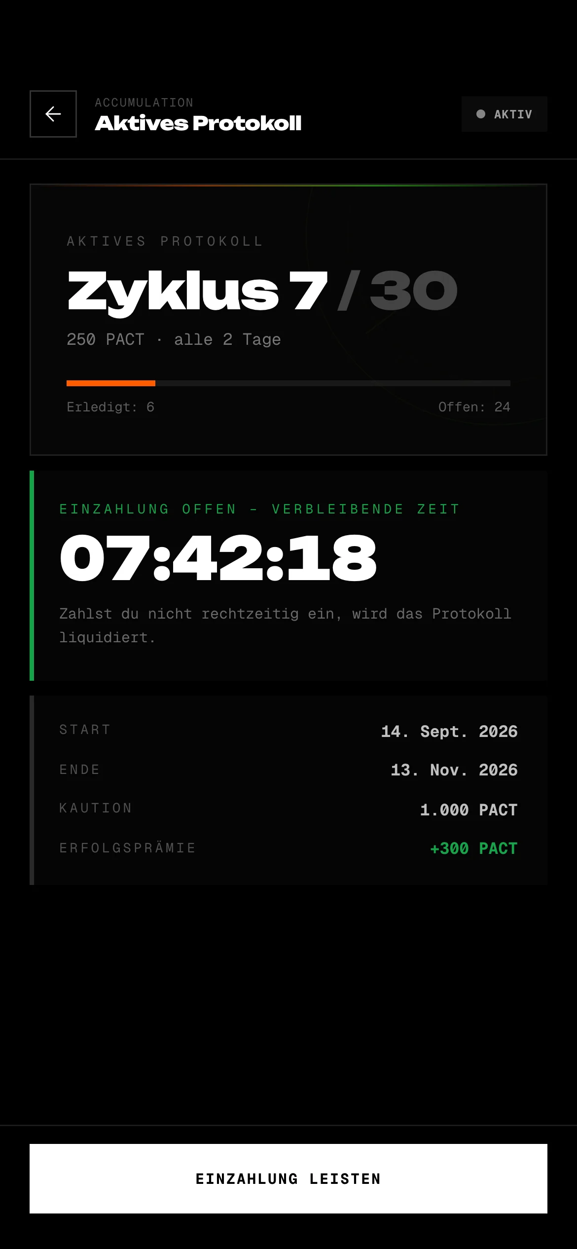 Die Uhr läuft. – Ansicht in der App