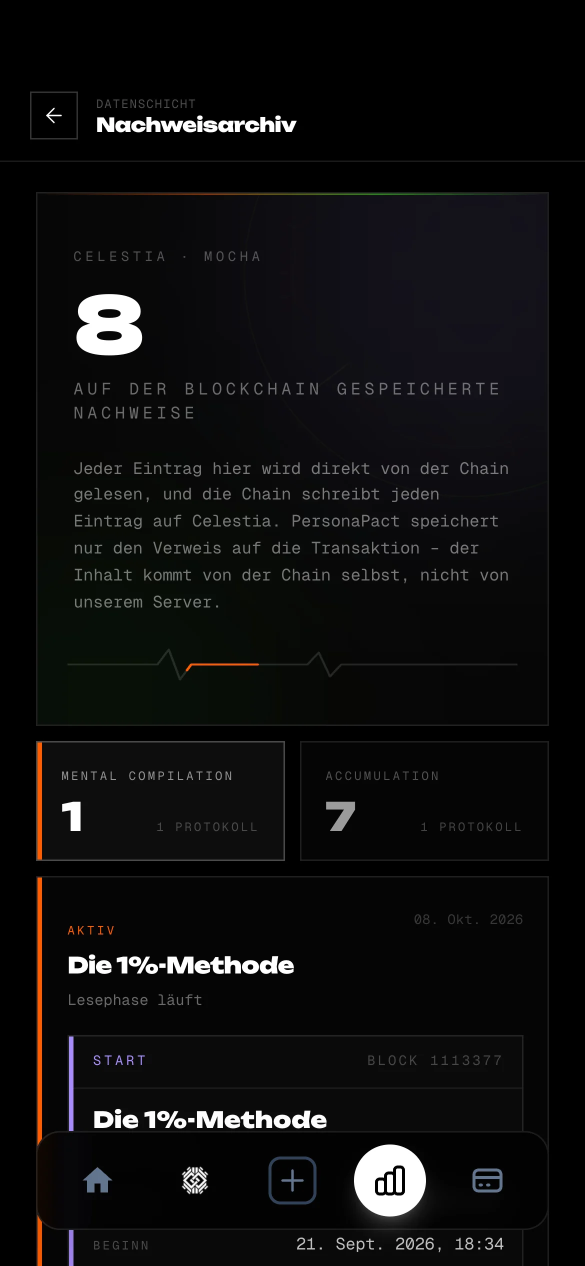 Jeder Schritt wird auf Celestia geschrieben. – Ansicht in der App