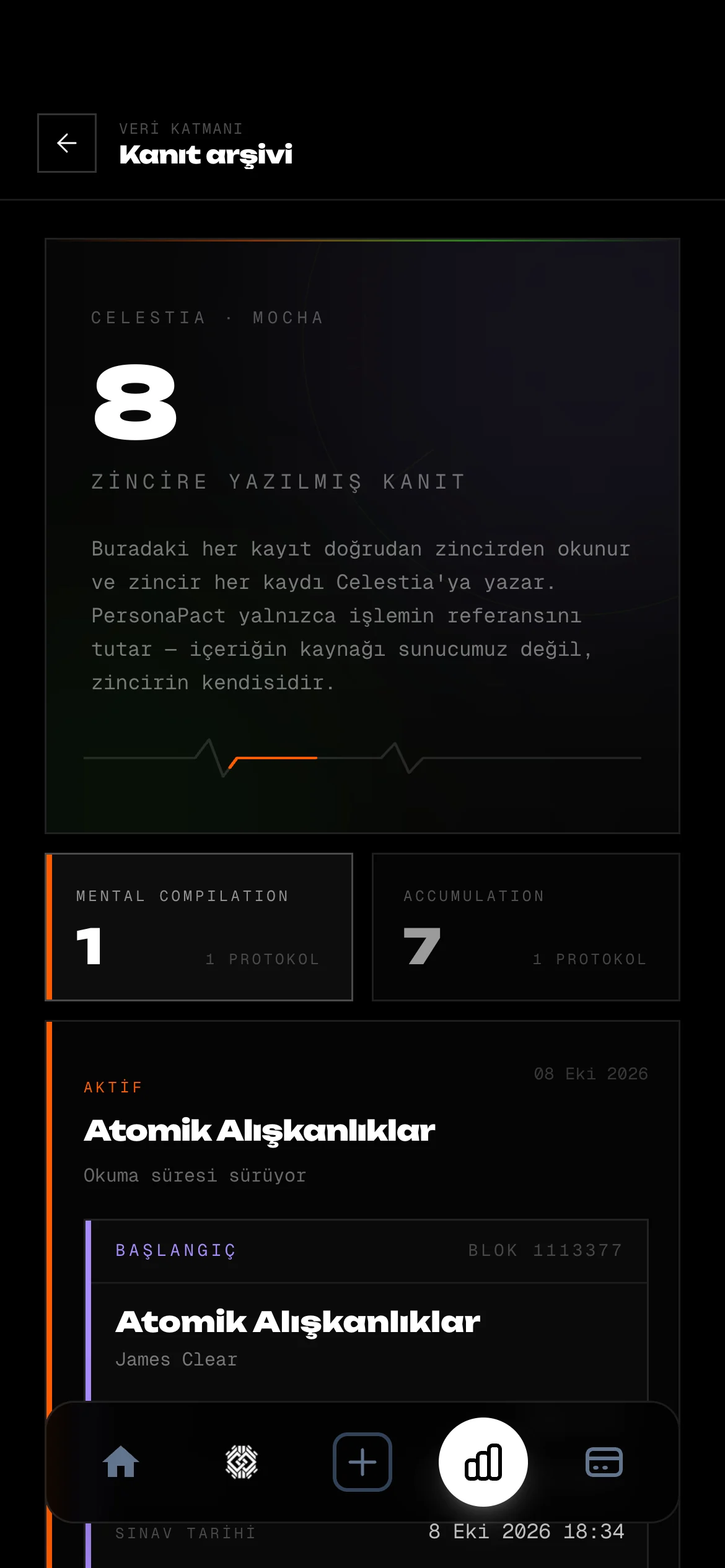 Her adım Celestia'ya yazılır. — uygulama ekranı